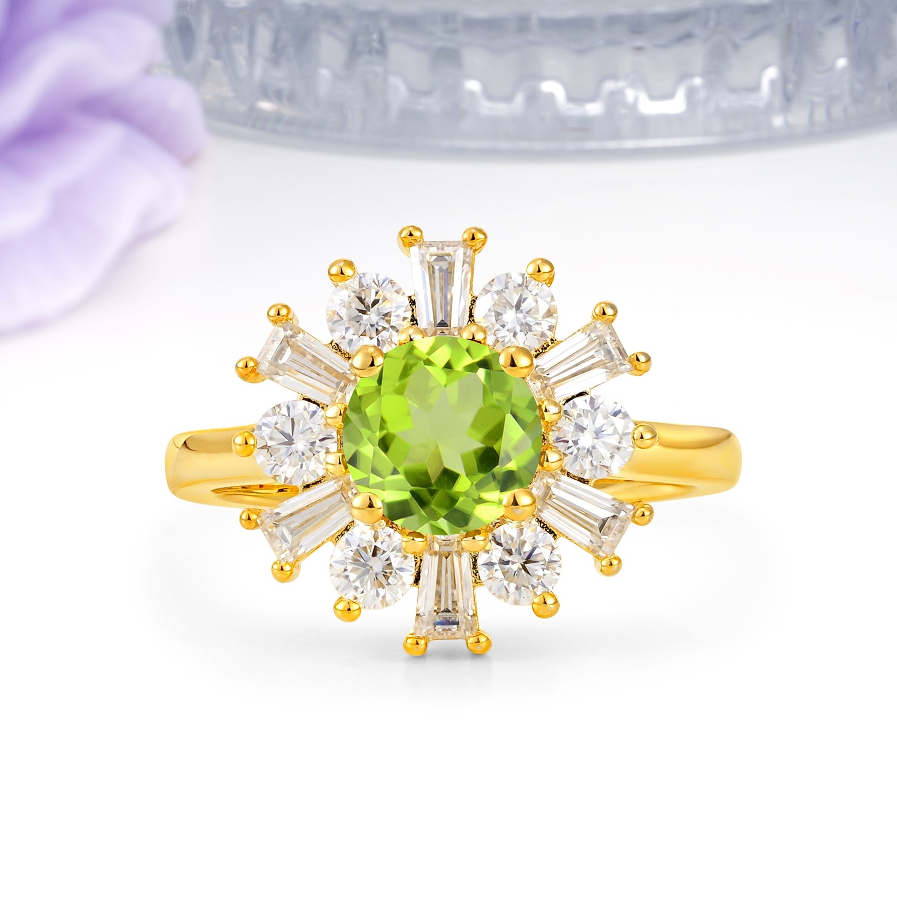 Unique Luxurious 4-Prong Round Cut Peridot Engagement Ring - Additional view