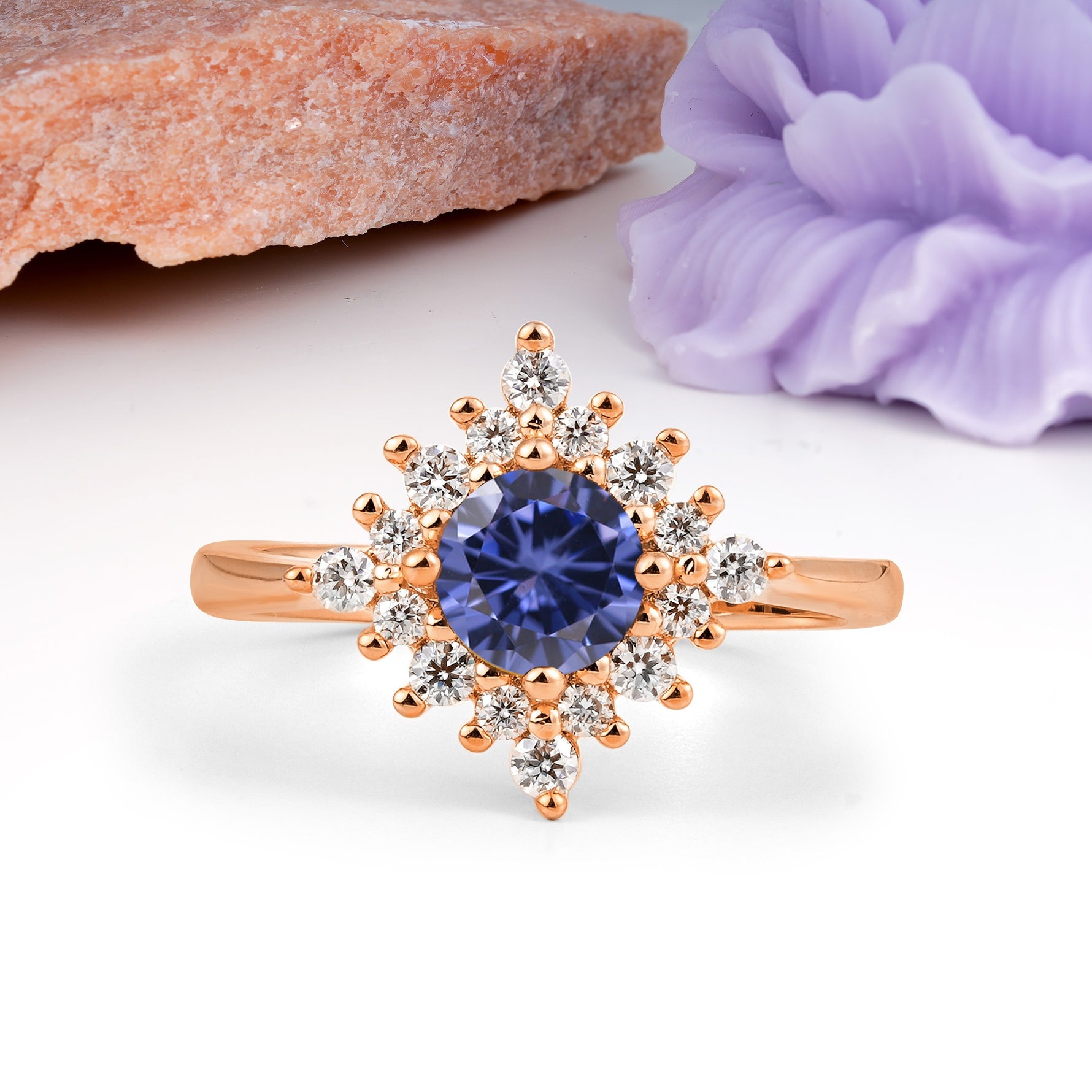 Distinctive 4 Prong Round Cut Tanzanite Engagement Ring - Additional view