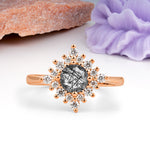Distinctive 4 Prong Round Cut Black Rutilated Quartz Engagement Ring - Additional view