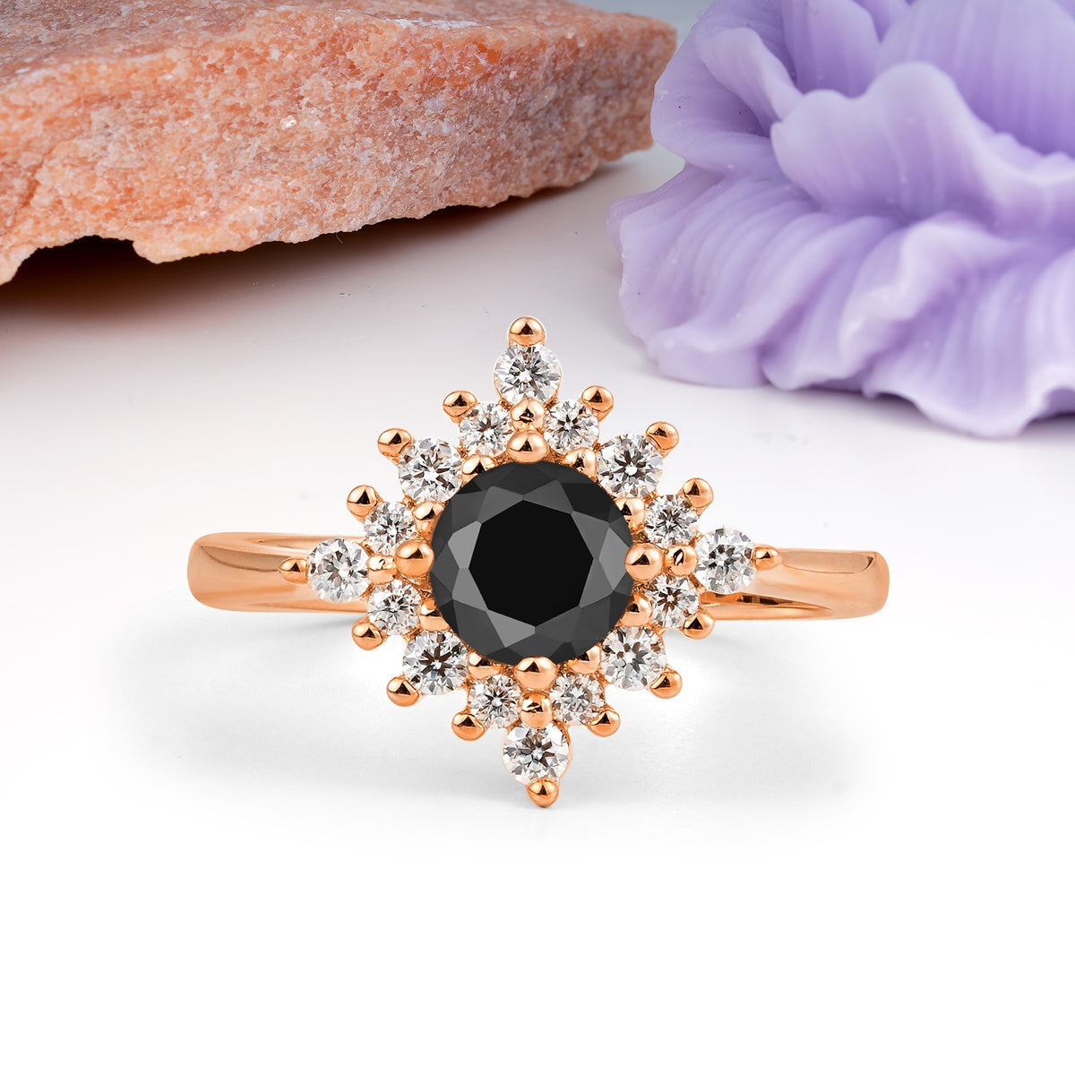 Distinctive 4 Prong Round Cut Black Onyx Engagement Ring - Additional view