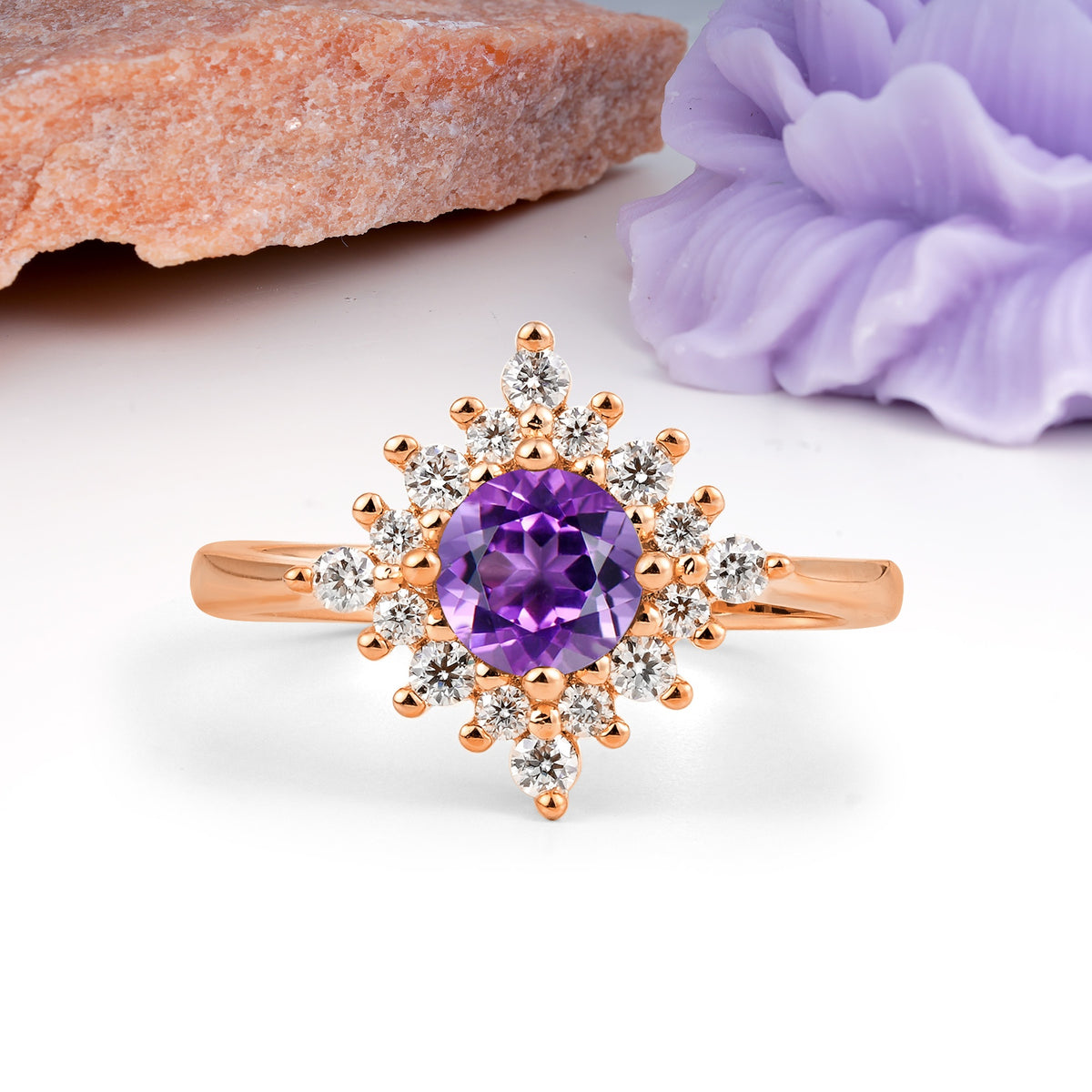 Distinctive 4 Prong Round Cut Amethyst Engagement Ring - Additional view