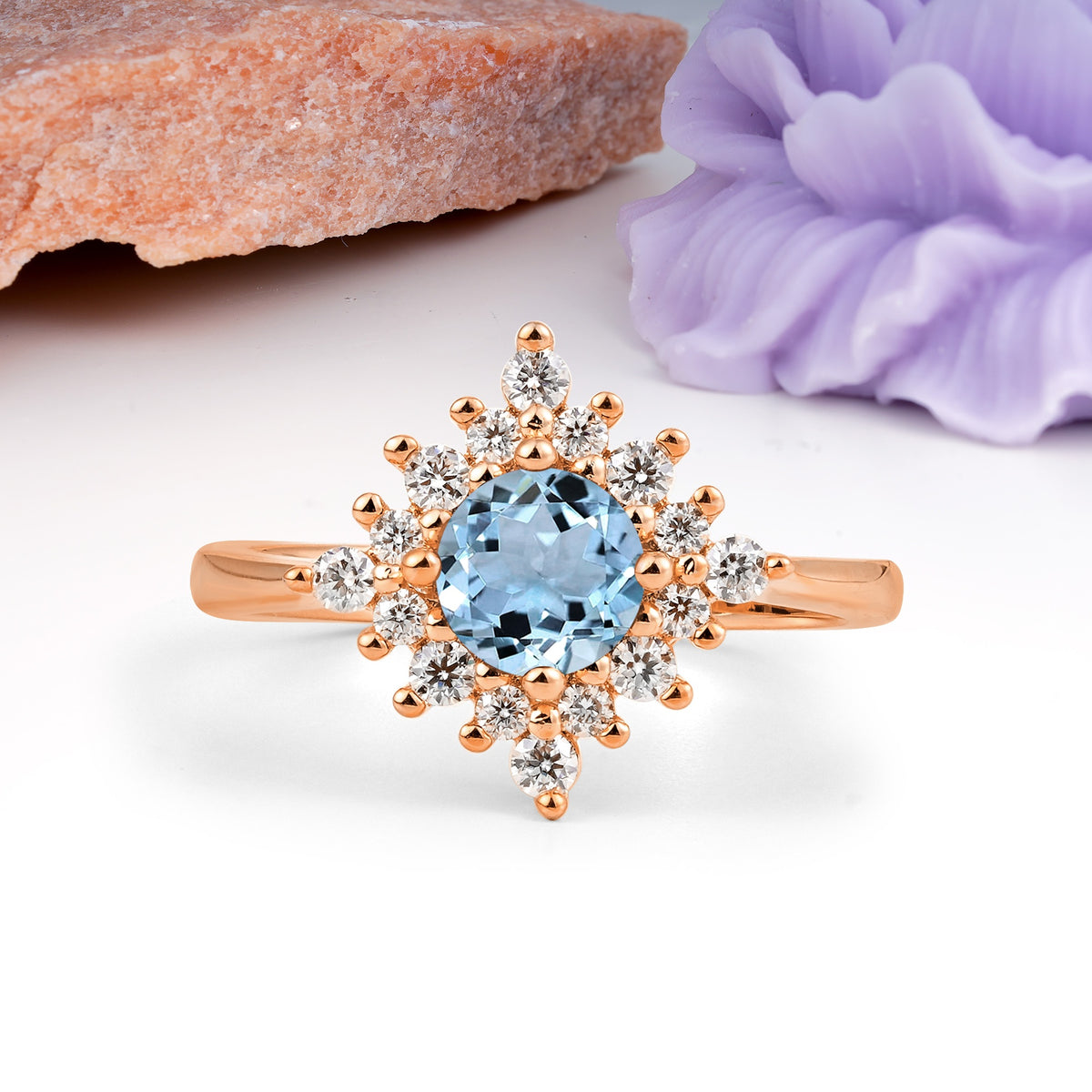 Distinctive 4 Prong Round Cut Aquamarine Engagement Ring - Additional view
