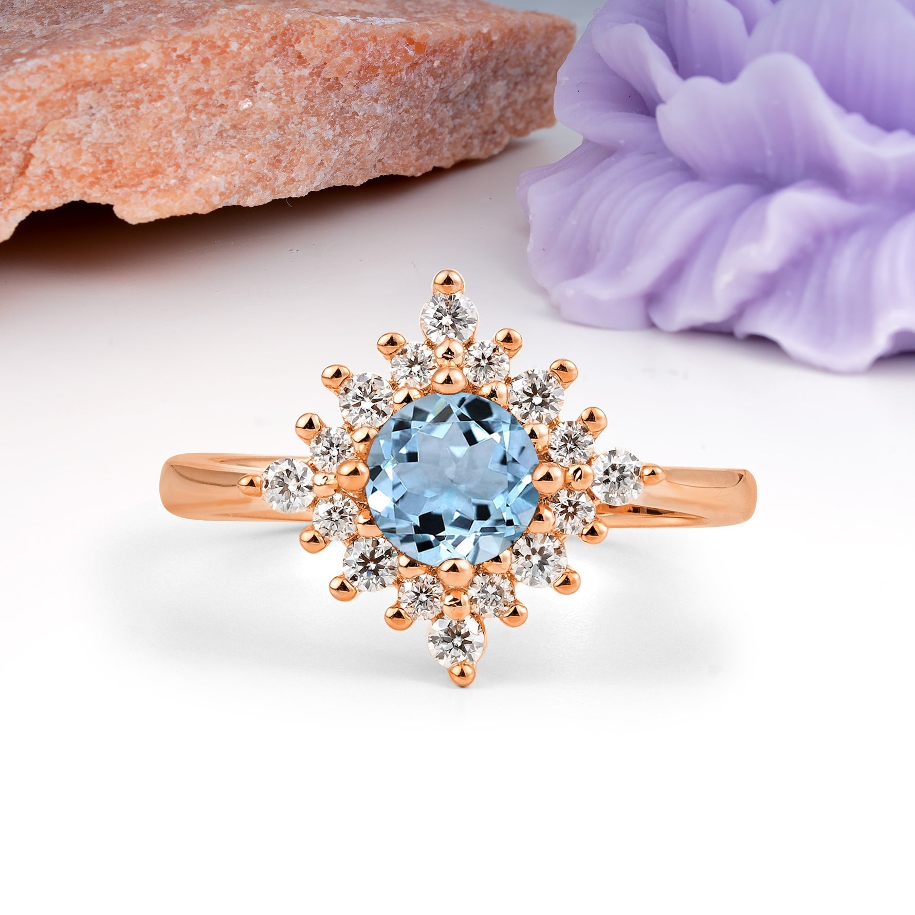 Distinctive 4 Prong Round Cut Aquamarine Engagement Ring - Additional view