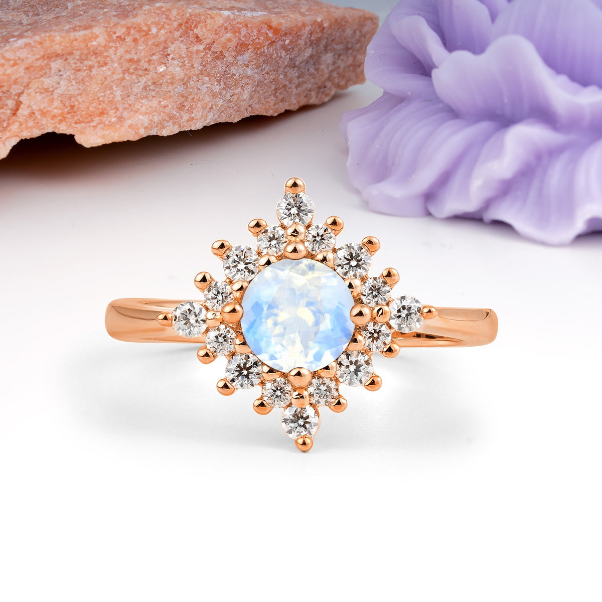 Distinctive 4 Prong Round Cut Moonstone Engagement Ring - Additional view