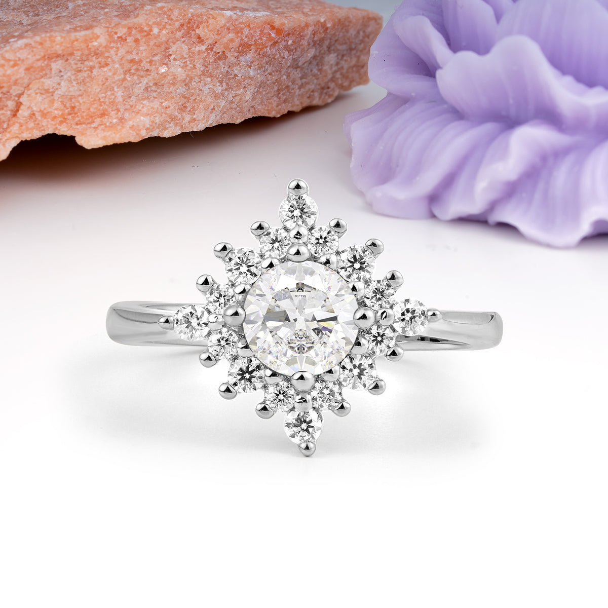 Distinctive 4 Prong Round Cut Moissanite Engagement Ring - Additional view