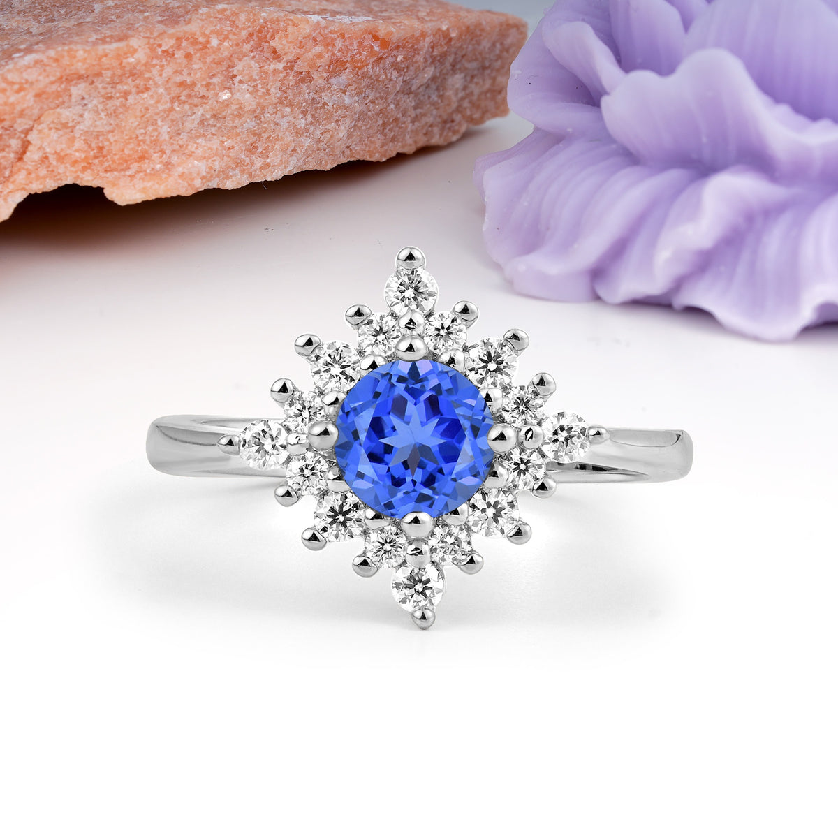 Distinctive 4 Prong Round Cut Sapphire Engagement Ring - Additional view