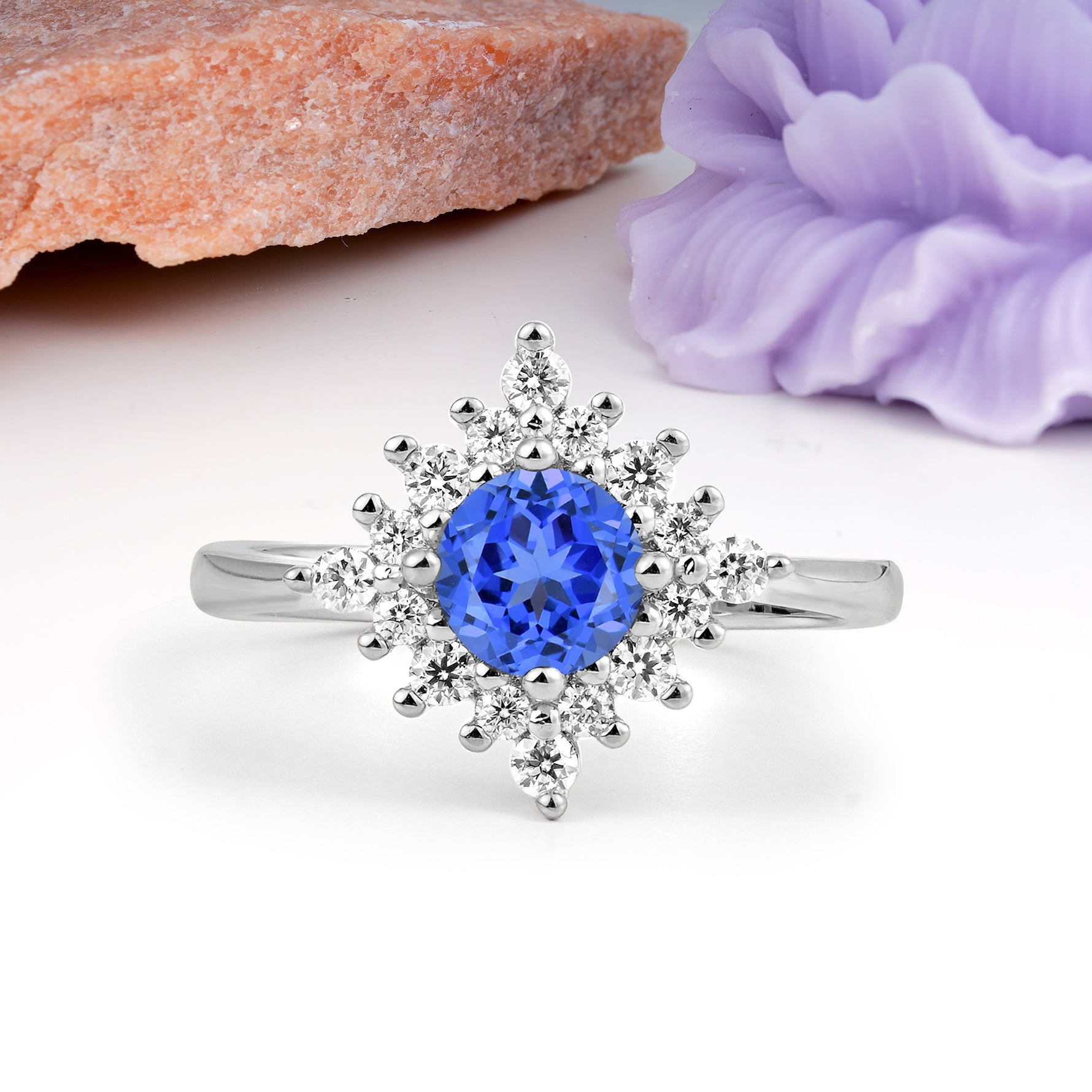 Distinctive 4 Prong Round Cut Sapphire Engagement Ring - Additional view