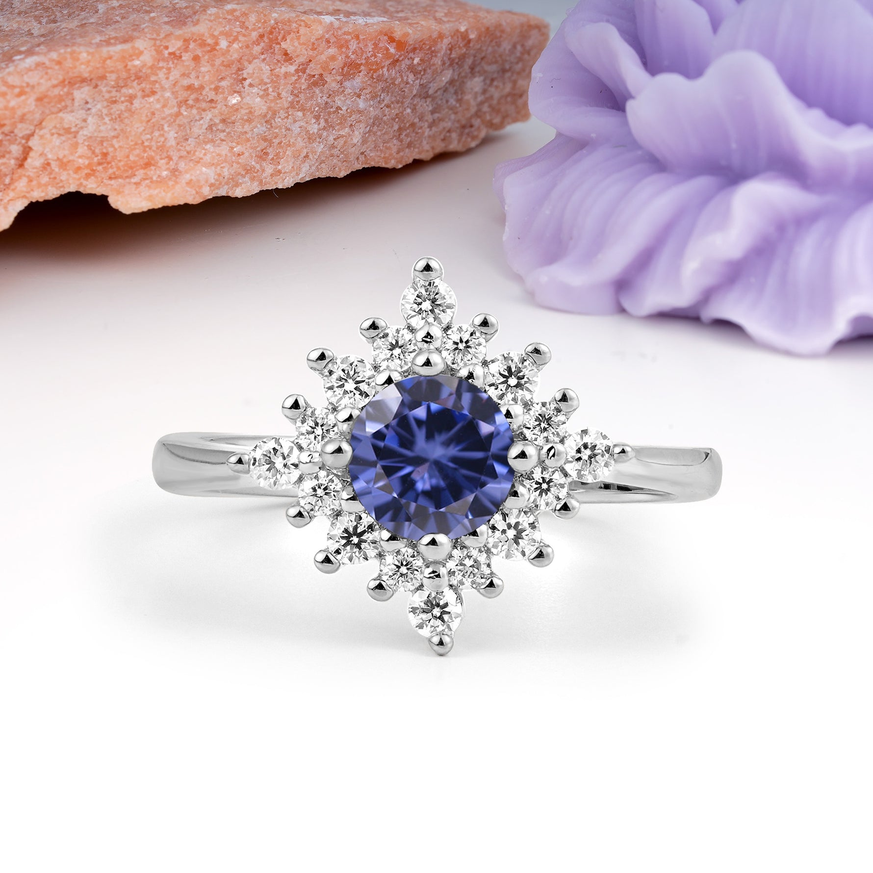 Distinctive 4 Prong Round Cut Tanzanite Engagement Ring - Additional view