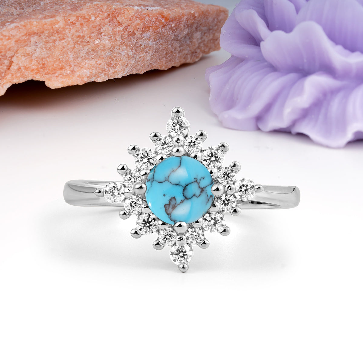 Distinctive 4 Prong Round Cut Turquoise Engagement Ring - Additional view