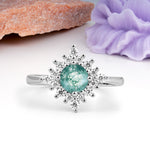 Distinctive 4 Prong Round Cut Moss Agate Engagement Ring - Additional view