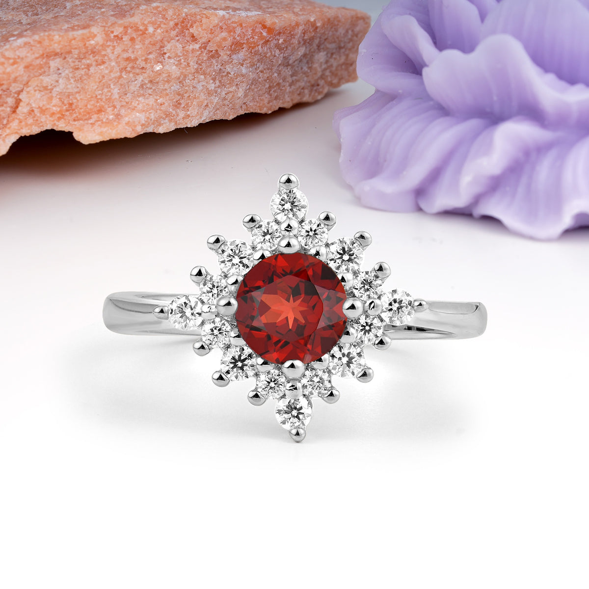 Distinctive 4 Prong Round Cut Garnet Engagement Ring - Additional view