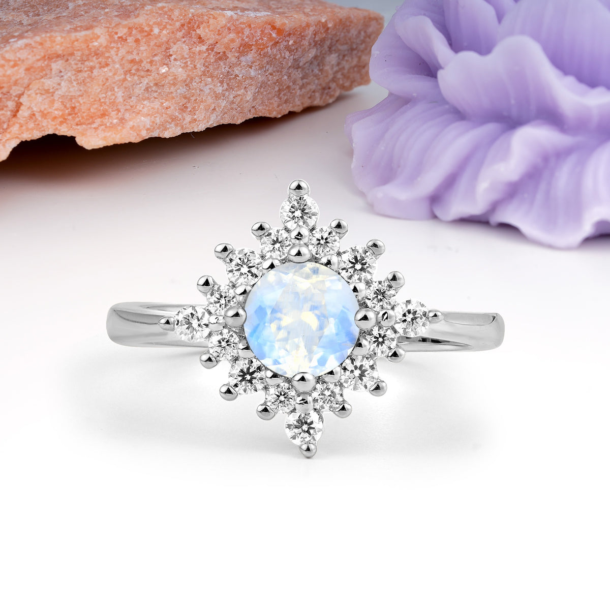 Distinctive 4 Prong Round Cut Moonstone Engagement Ring - Additional view