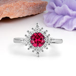 Distinctive 4 Prong Round Cut Ruby Engagement Ring - Additional view