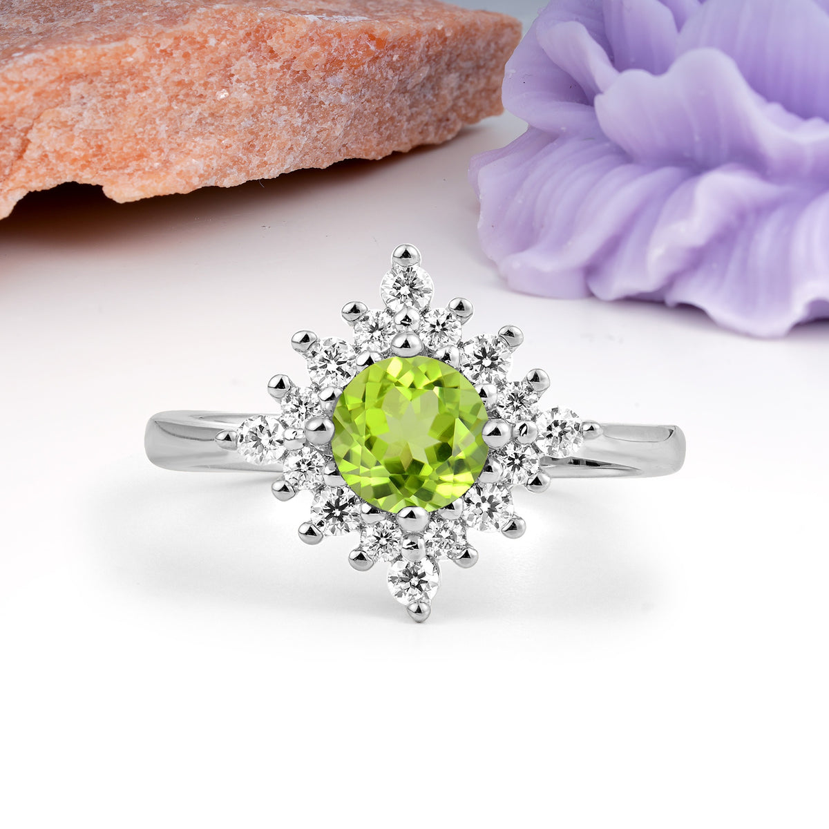 Distinctive 4 Prong Round Cut Peridot Engagement Ring - Additional view