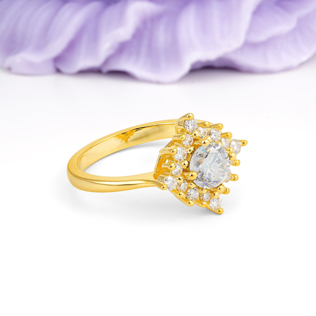 Distinctive 4 Prong Round Cut Moissanite Engagement Ring - Additional view
