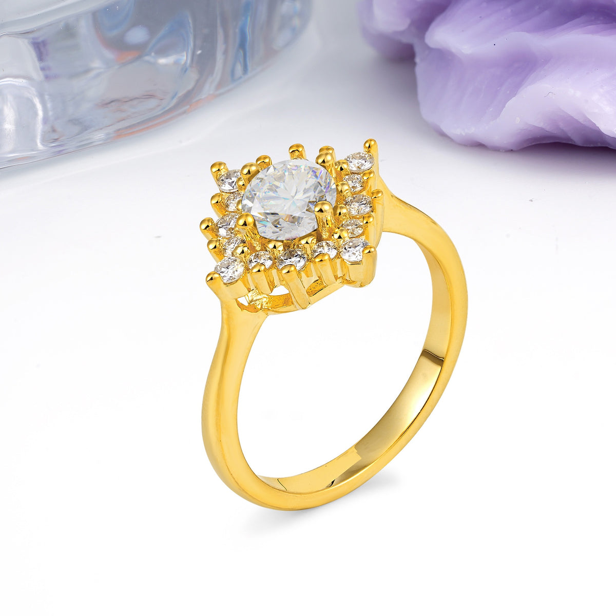 Distinctive 4 Prong Round Cut Moissanite Engagement Ring - Additional view
