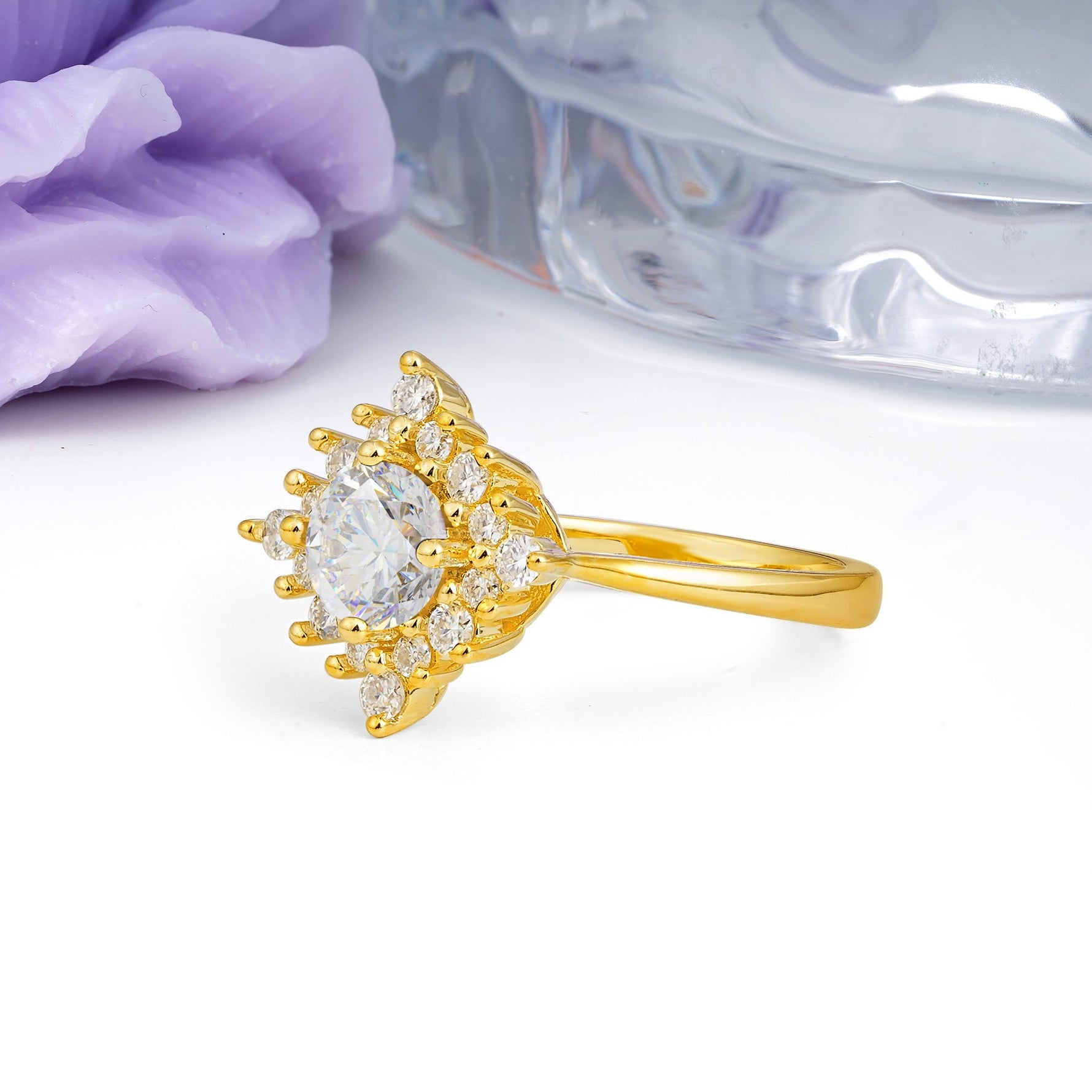 Distinctive 4 Prong Round Cut Moissanite Engagement Ring - Additional view