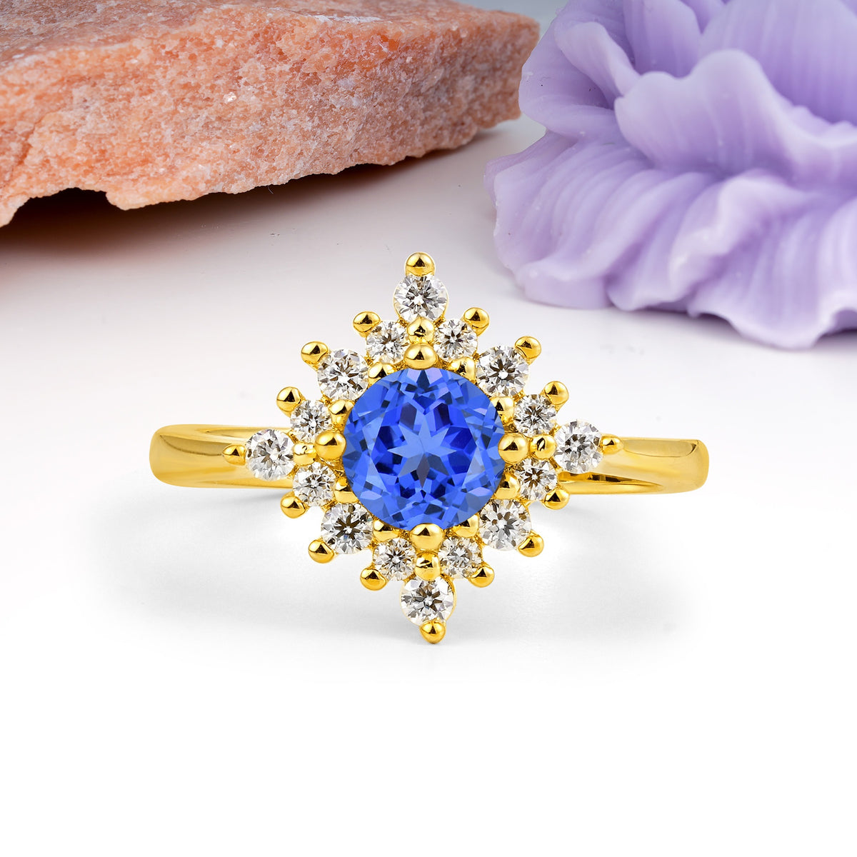 Distinctive 4 Prong Round Cut Sapphire Engagement Ring - Additional view