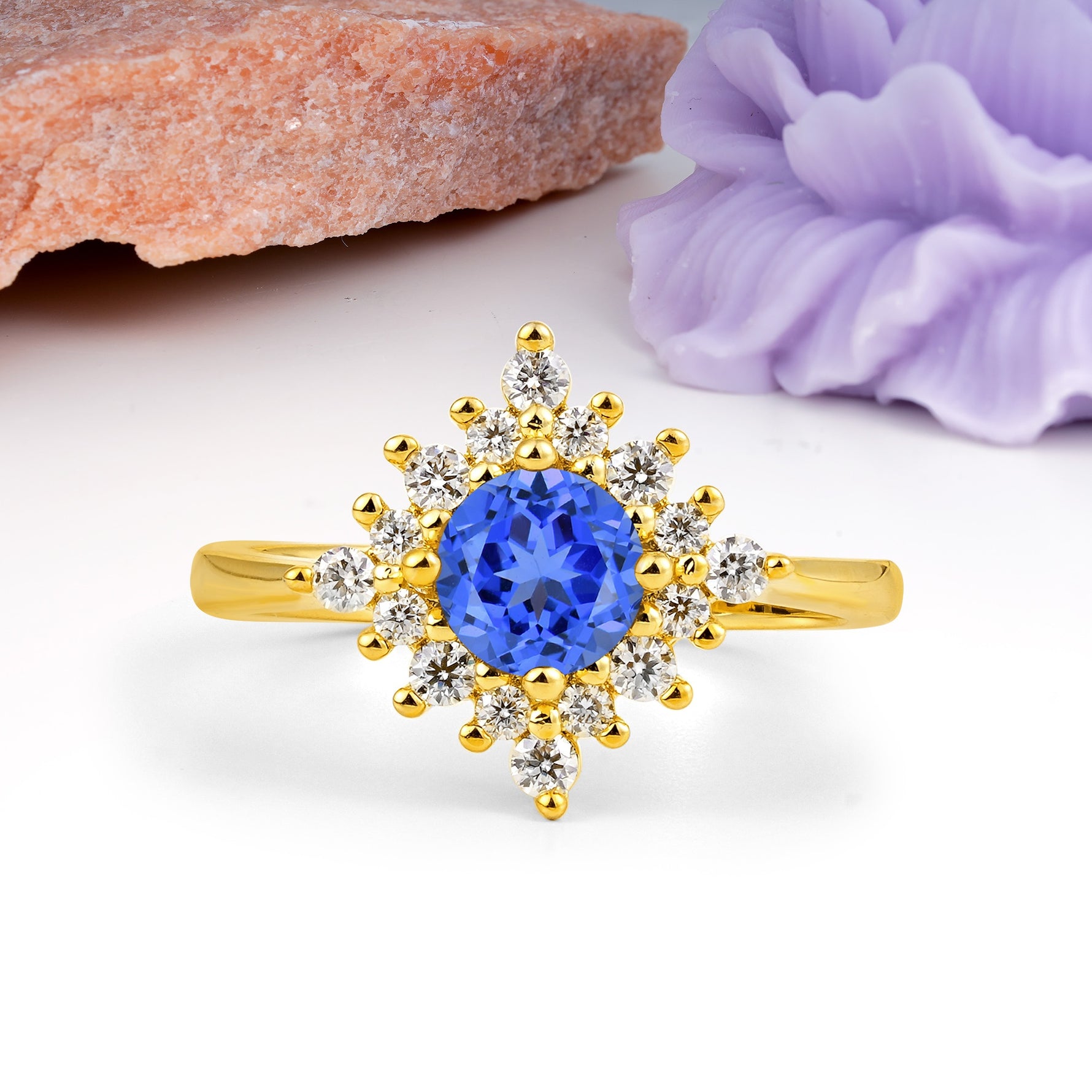 Distinctive 4 Prong Round Cut Sapphire Engagement Ring - Additional view