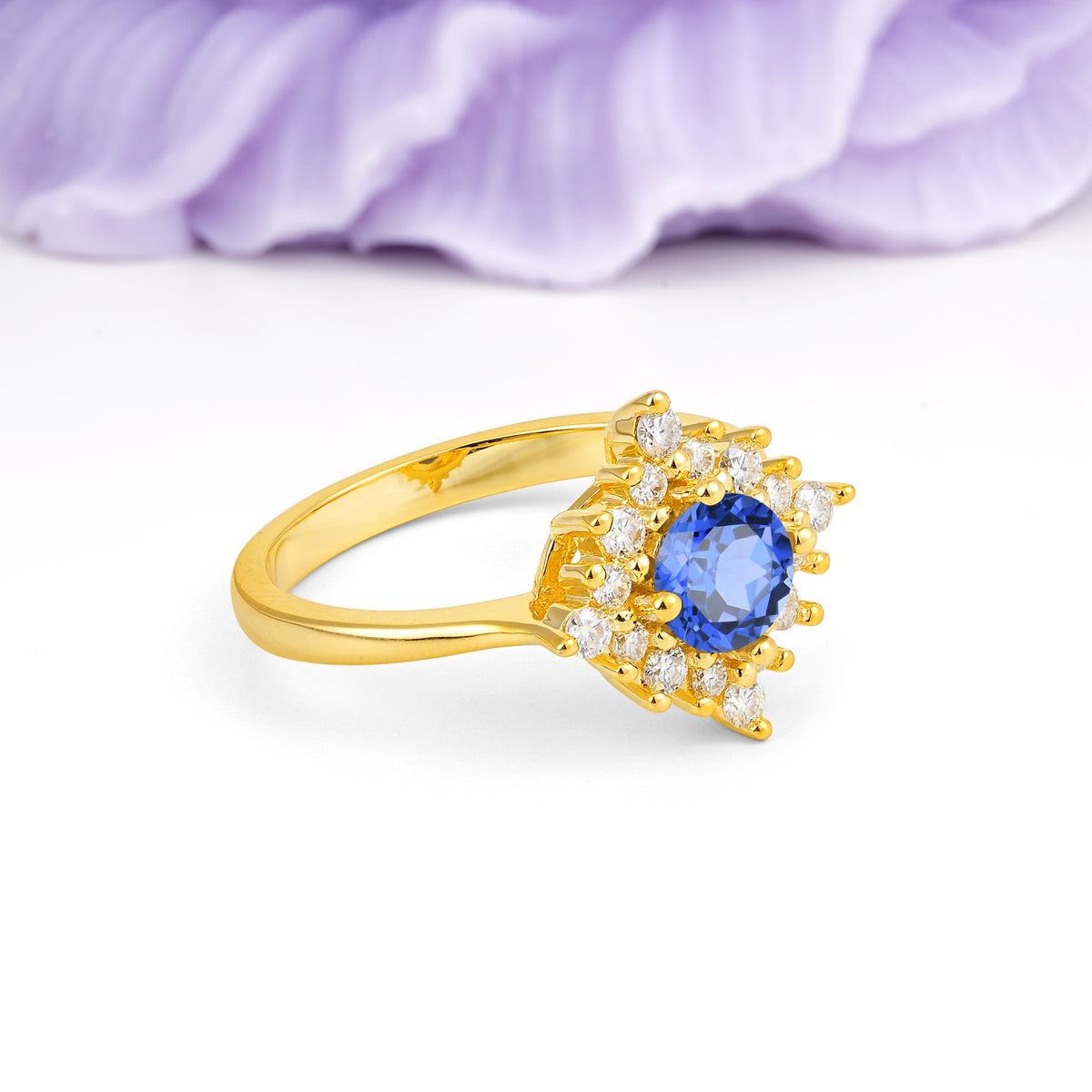 Distinctive 4 Prong Round Cut Sapphire Engagement Ring - Additional view