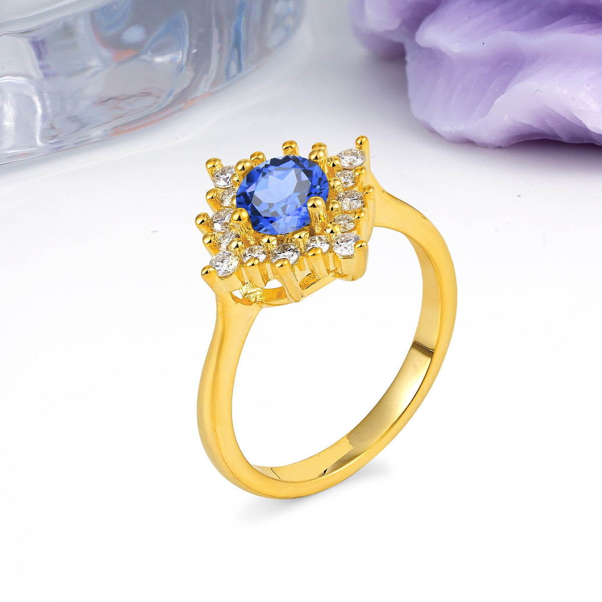 Distinctive 4 Prong Round Cut Sapphire Engagement Ring - Additional view