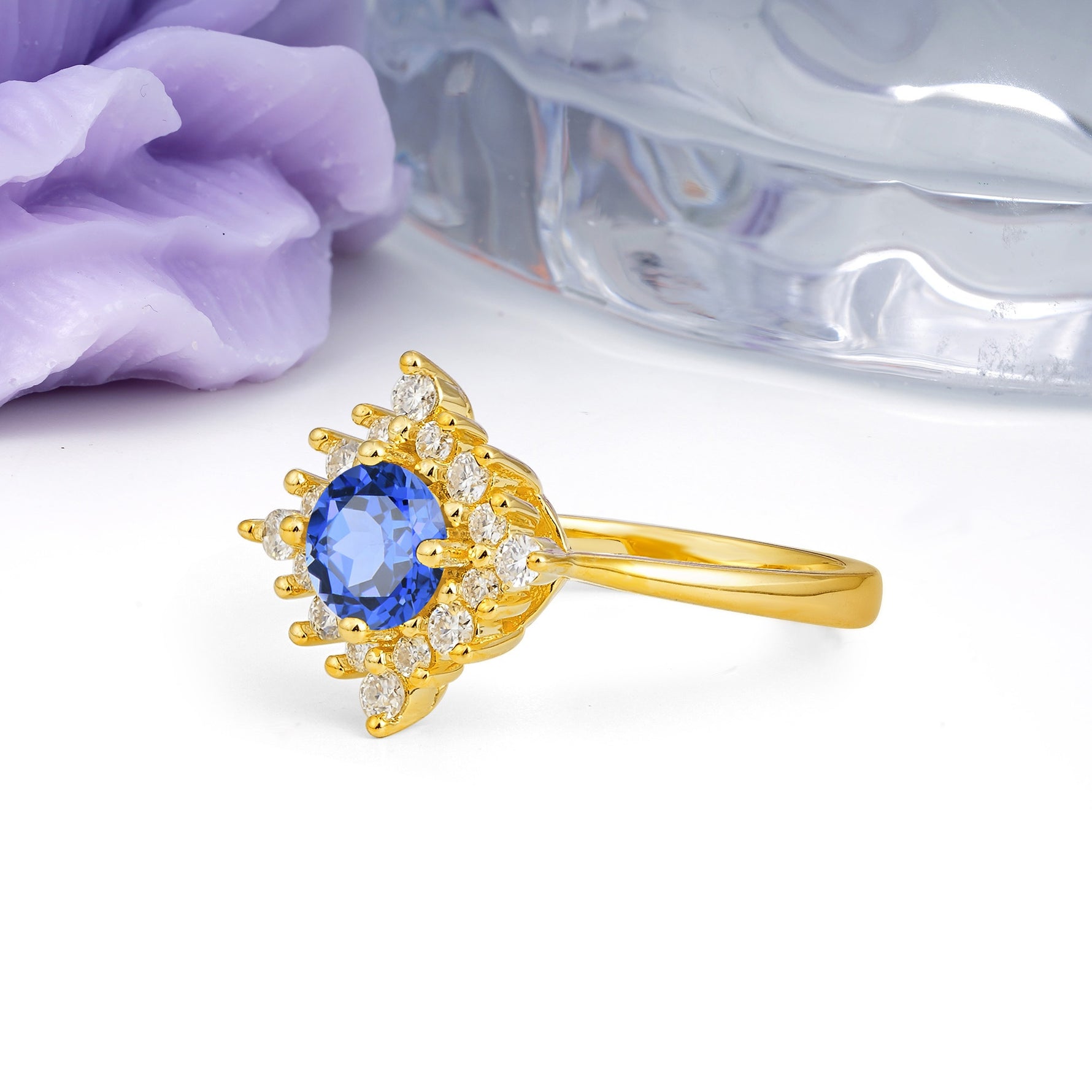 Distinctive 4 Prong Round Cut Sapphire Engagement Ring - Additional view