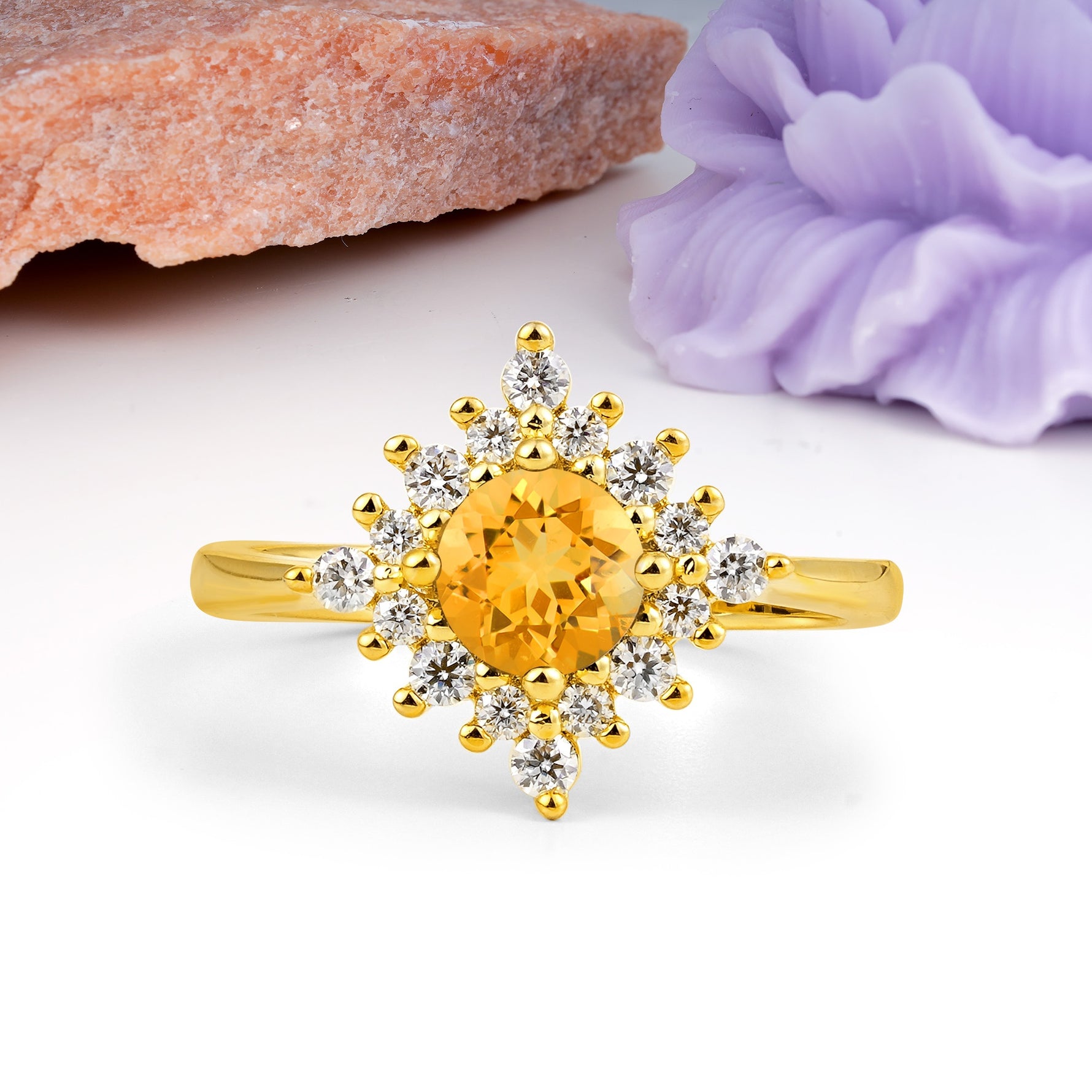 Distinctive 4 Prong Round Cut Citrine Engagement Ring - Additional view