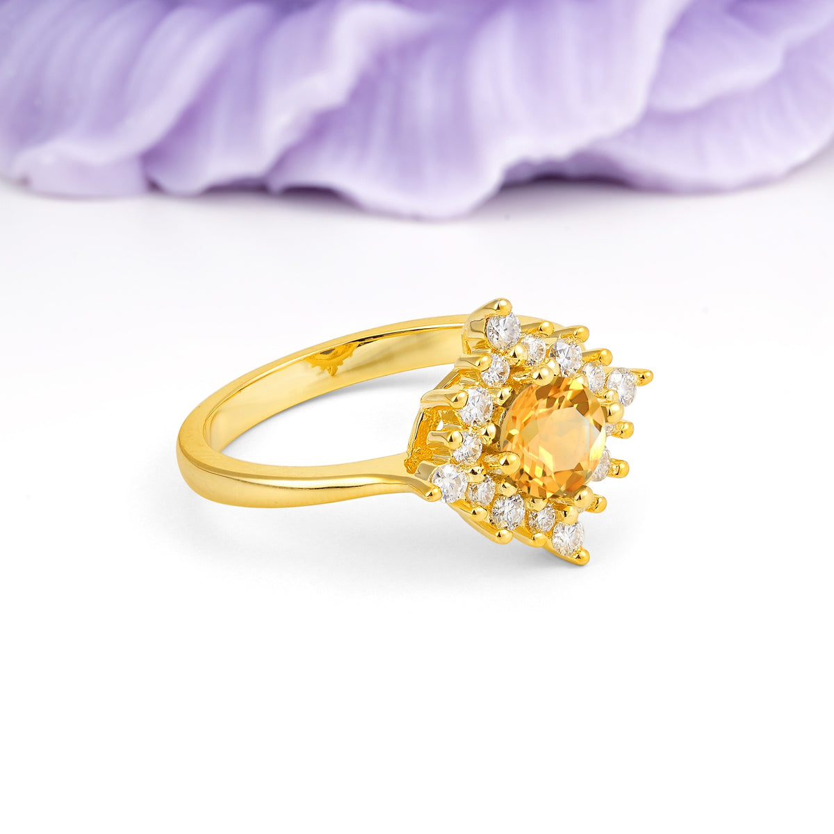 Distinctive 4 Prong Round Cut Citrine Engagement Ring - Additional view