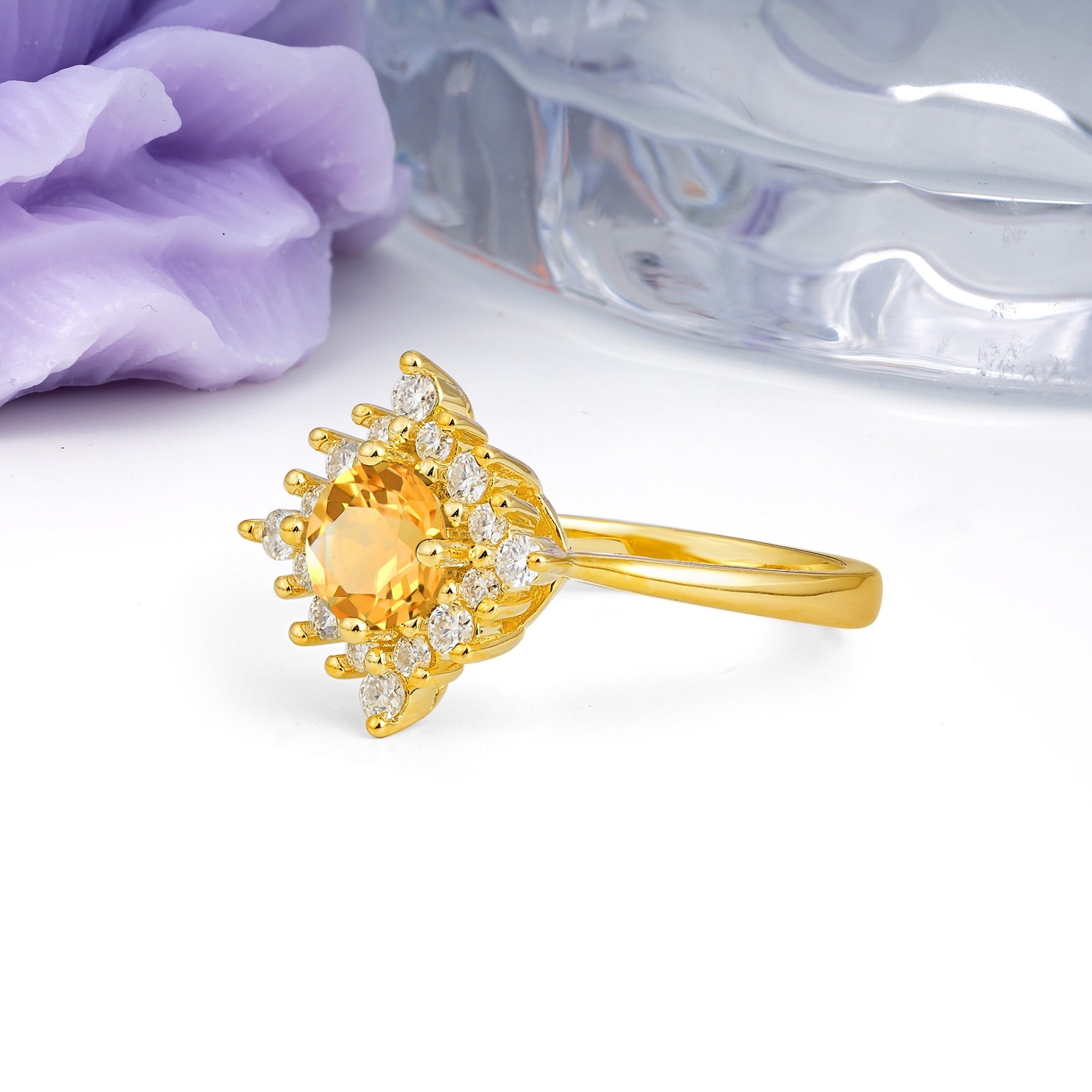 Distinctive 4 Prong Round Cut Citrine Engagement Ring - Additional view