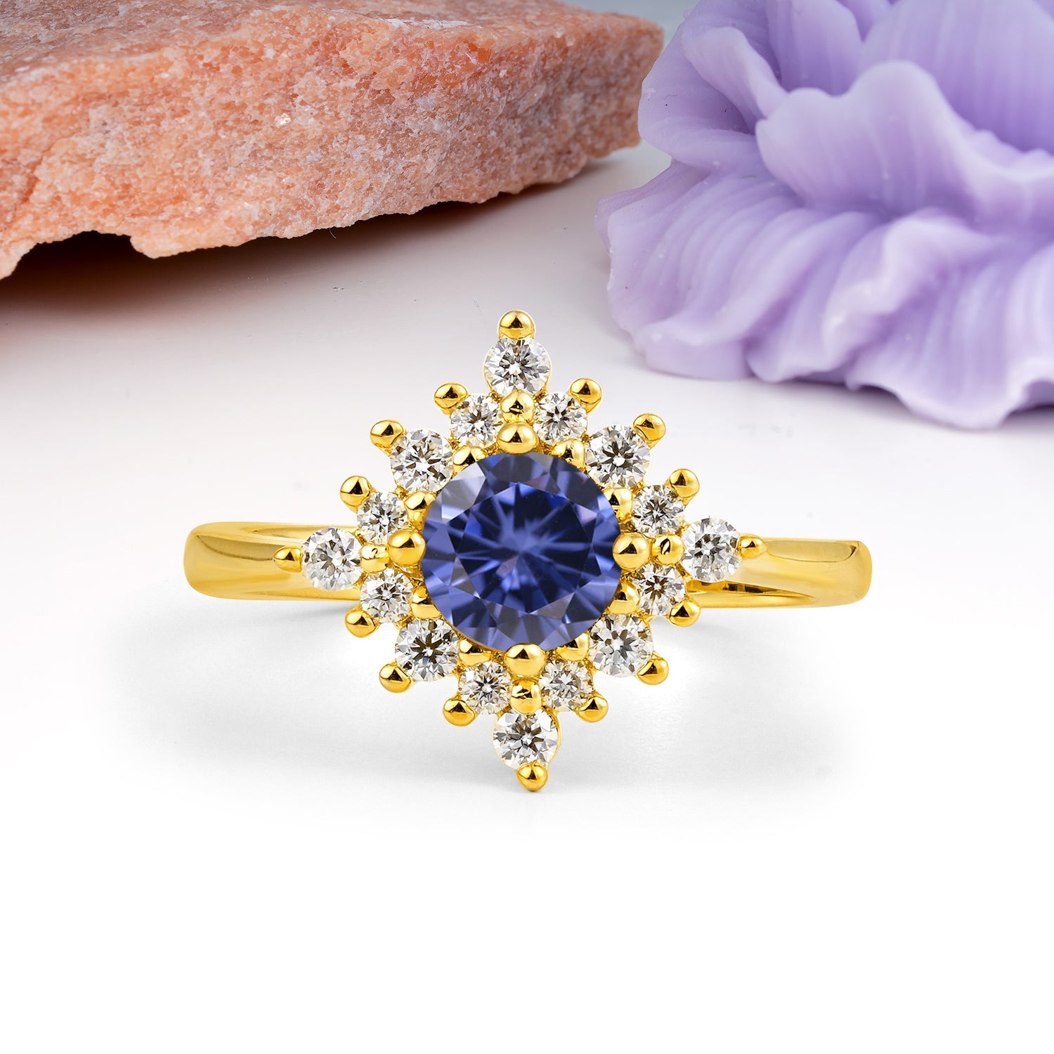Distinctive 4 Prong Round Cut Tanzanite Engagement Ring - Additional view