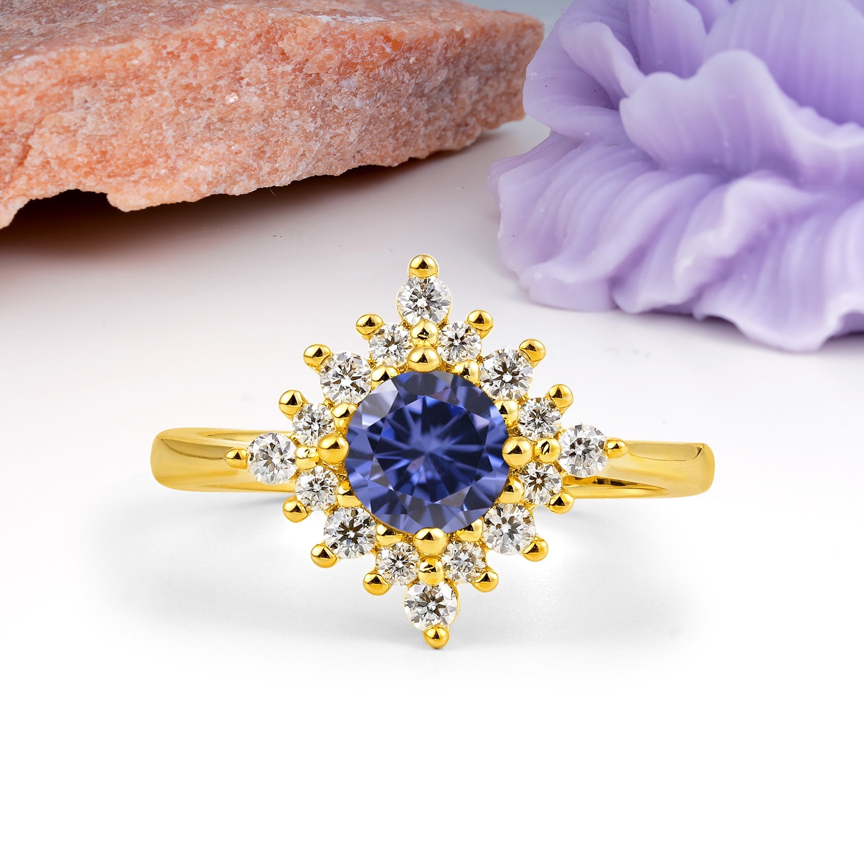 Distinctive 4 Prong Round Cut Tanzanite Engagement Ring - Additional view