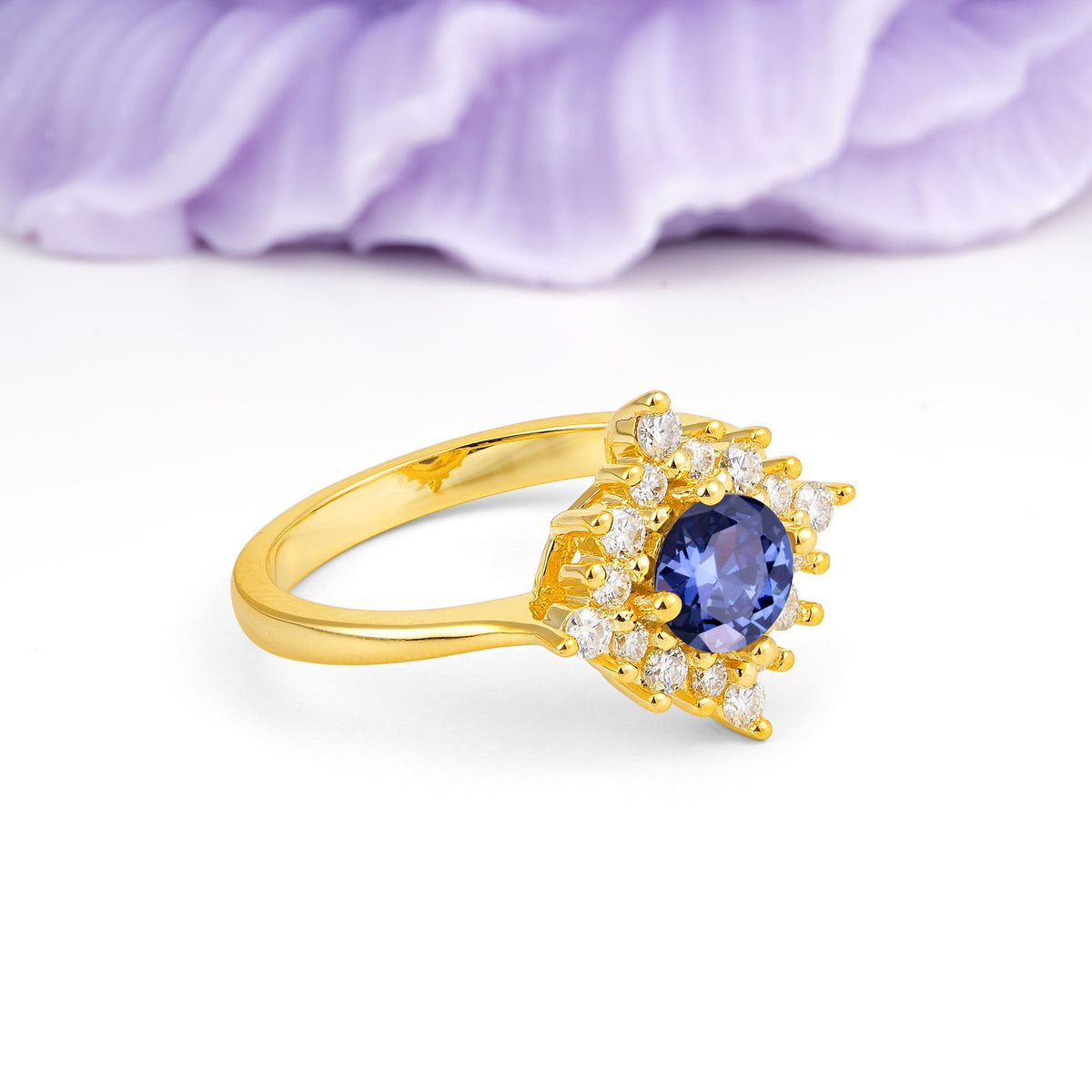 Distinctive 4 Prong Round Cut Tanzanite Engagement Ring - Additional view