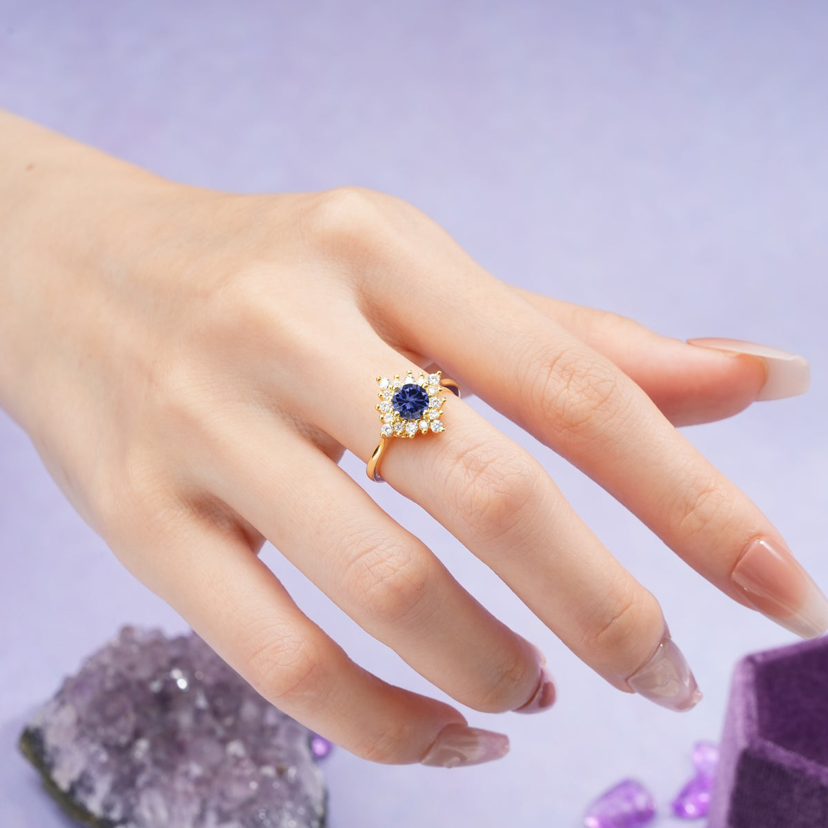 Distinctive 4 Prong Round Cut Tanzanite Engagement Ring - Additional view