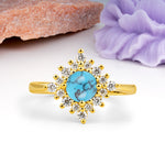 Distinctive 4 Prong Round Cut Turquoise Engagement Ring - Additional view