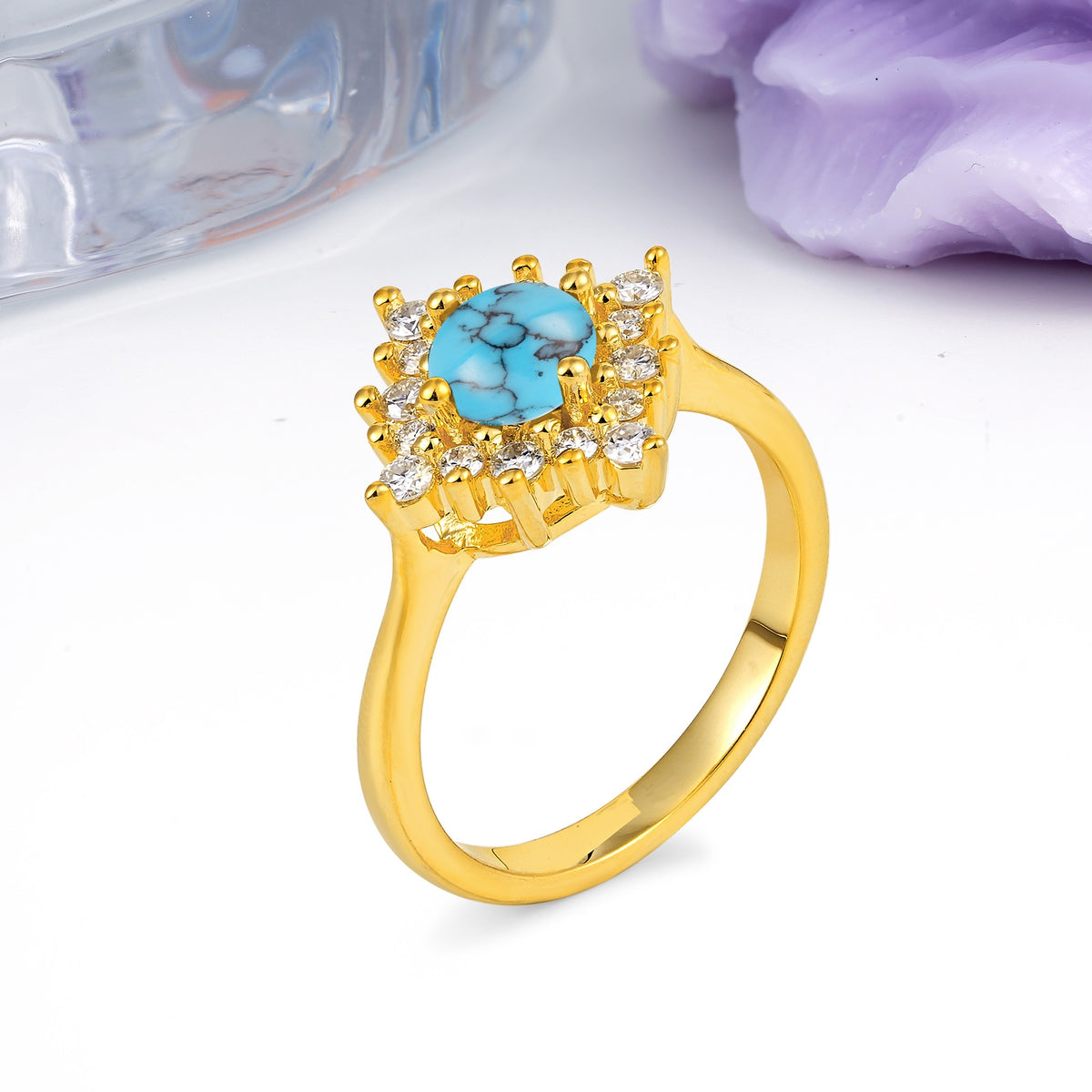 Distinctive 4 Prong Round Cut Turquoise Engagement Ring - Additional view