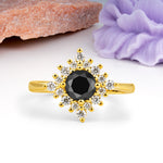 Distinctive 4 Prong Round Cut Black Onyx Engagement Ring - Additional view