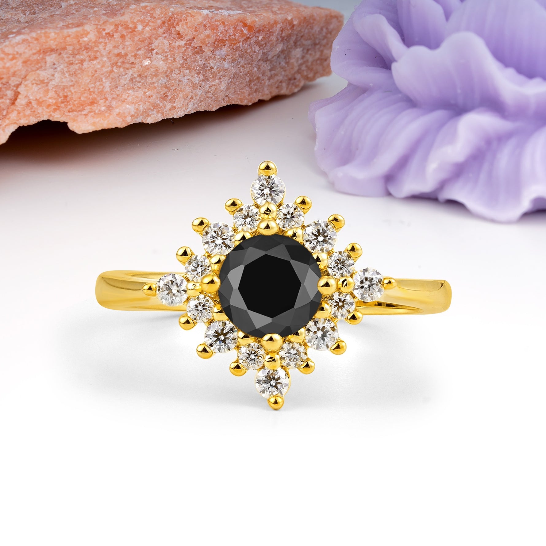 Distinctive 4 Prong Round Cut Black Onyx Engagement Ring - Additional view