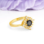 Distinctive 4 Prong Round Cut Black Onyx Engagement Ring - Additional view