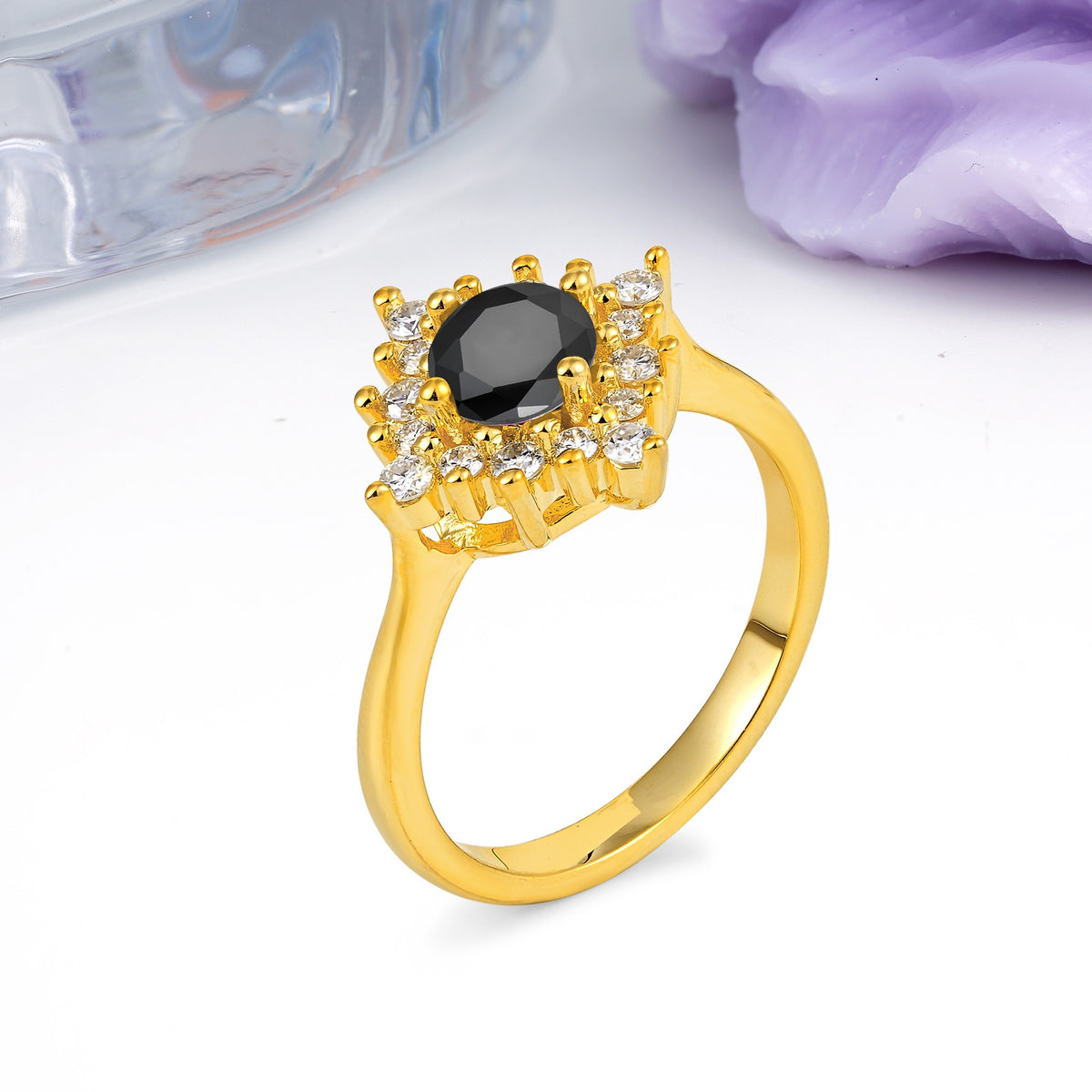 Distinctive 4 Prong Round Cut Black Onyx Engagement Ring - Additional view
