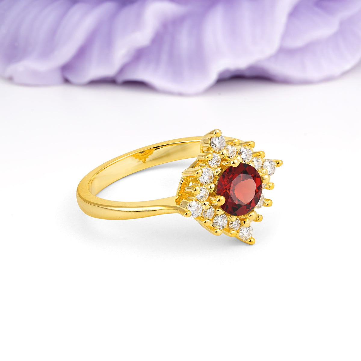 Distinctive 4 Prong Round Cut Garnet Engagement Ring - Additional view