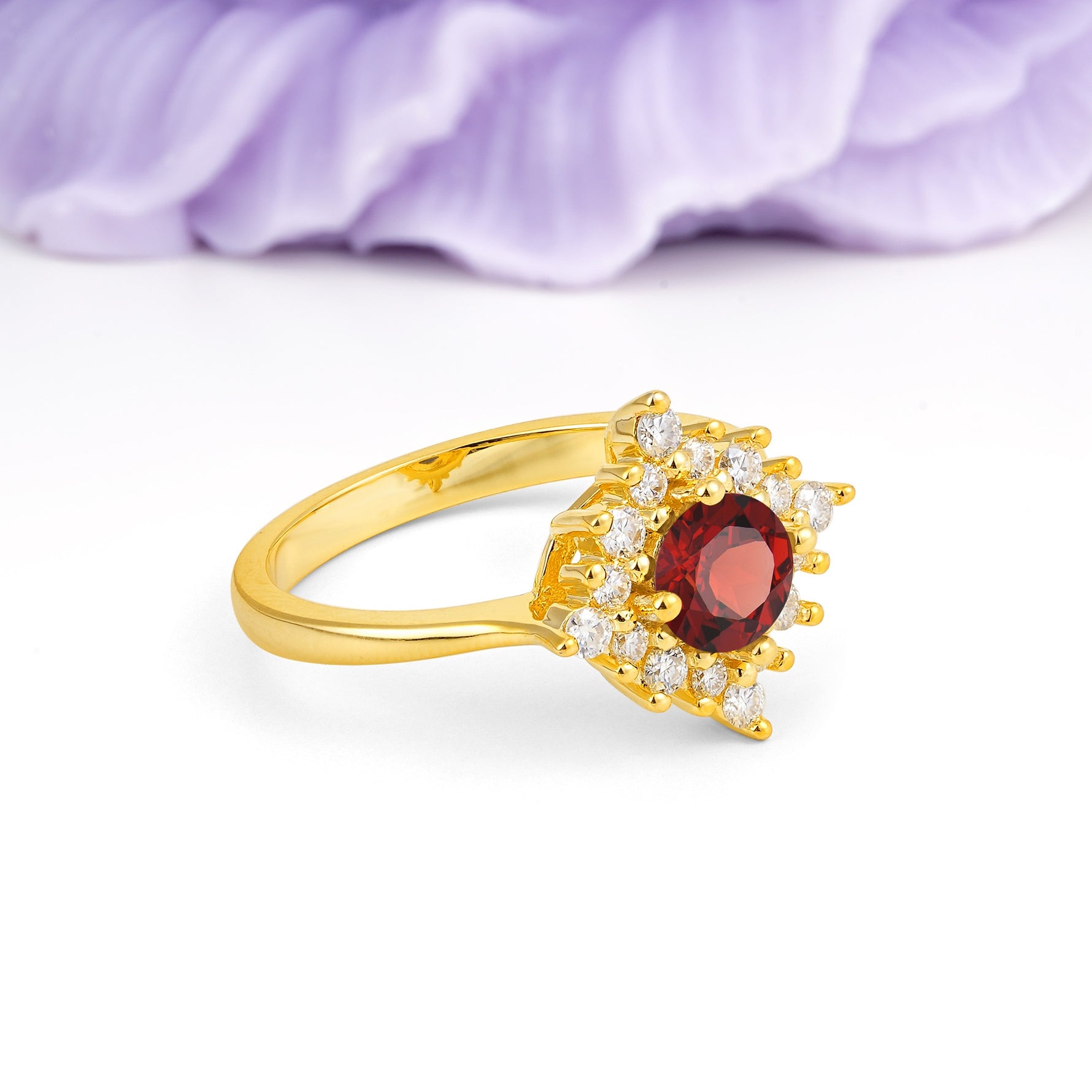 Distinctive 4 Prong Round Cut Garnet Engagement Ring - Additional view