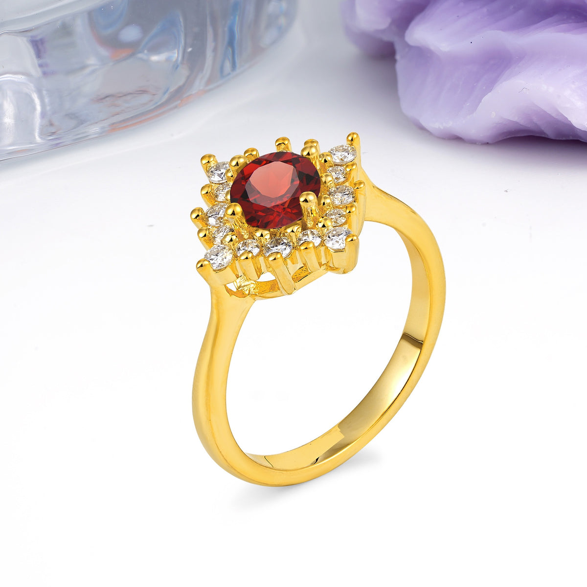 Distinctive 4 Prong Round Cut Garnet Engagement Ring - Additional view