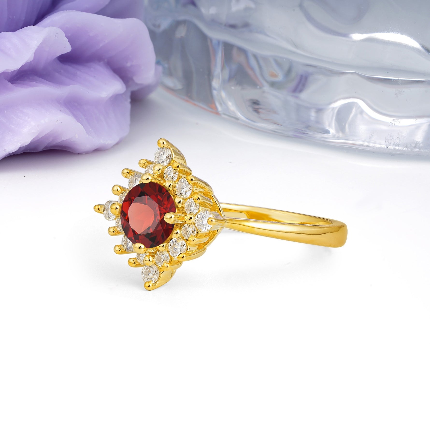 Distinctive 4 Prong Round Cut Garnet Engagement Ring - Additional view