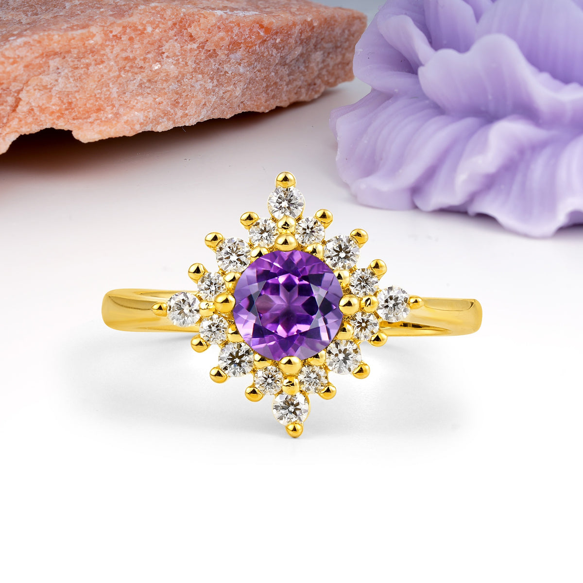 Distinctive 4 Prong Round Cut Amethyst Engagement Ring - Additional view
