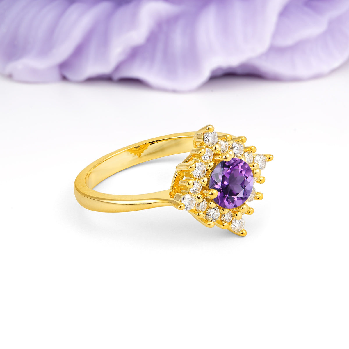 Distinctive 4 Prong Round Cut Amethyst Engagement Ring - Additional view