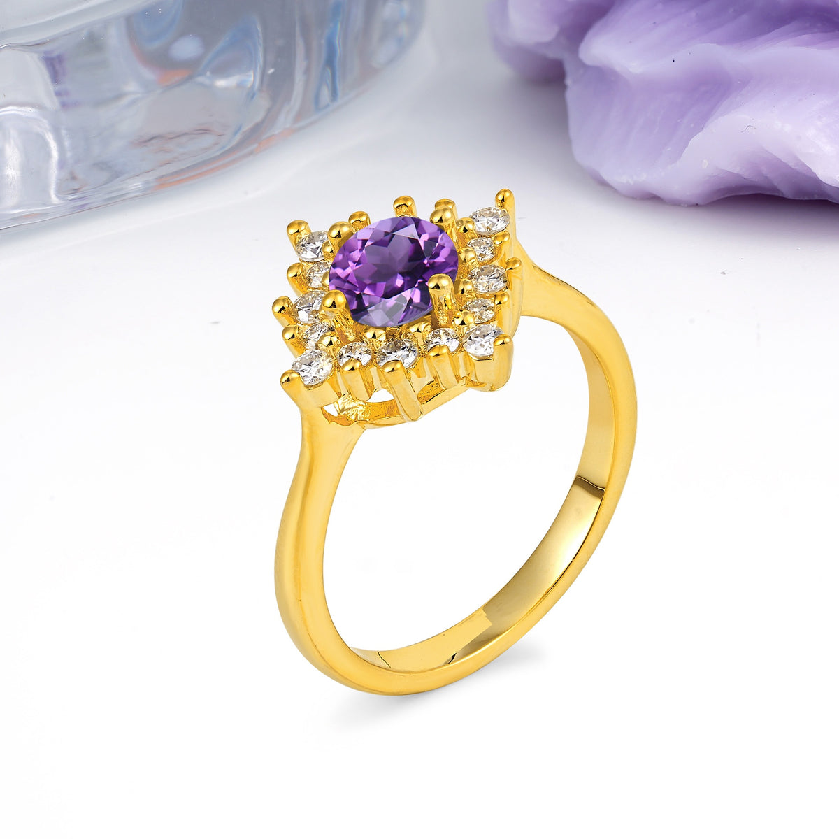 Distinctive 4 Prong Round Cut Amethyst Engagement Ring - Additional view