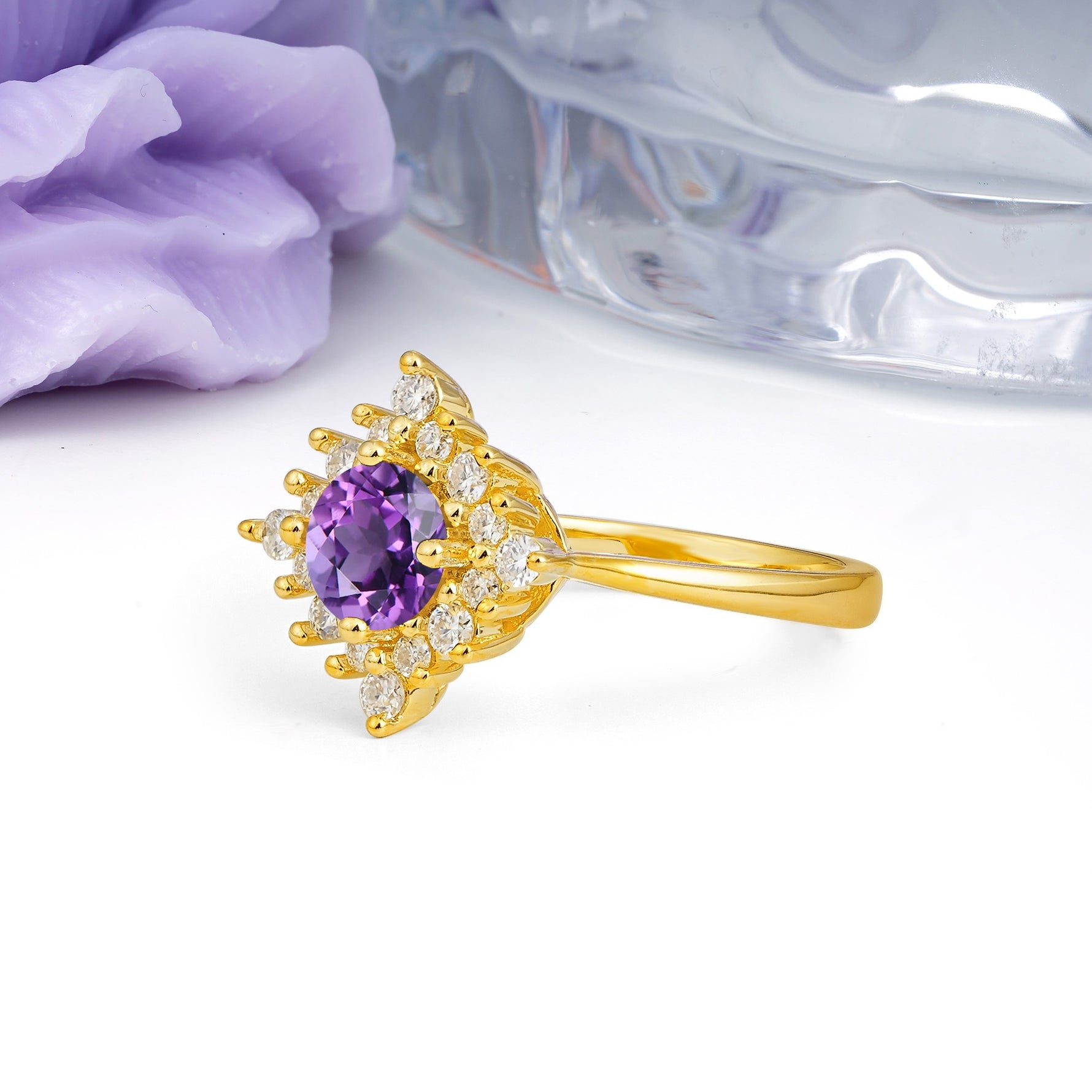 Distinctive 4 Prong Round Cut Amethyst Engagement Ring - Additional view