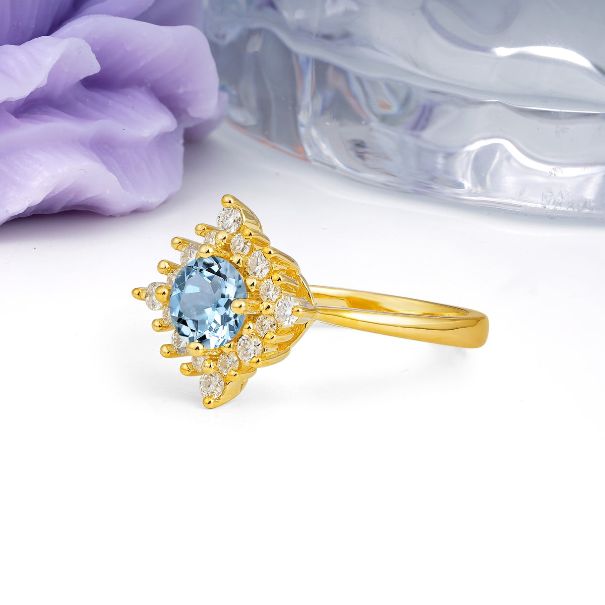 Distinctive 4 Prong Round Cut Aquamarine Engagement Ring - Additional view