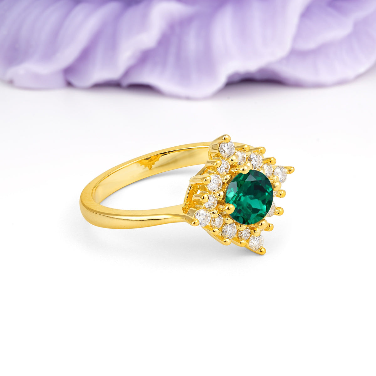 Distinctive 4 Prong Round Cut Emerald Engagement Ring - Additional view