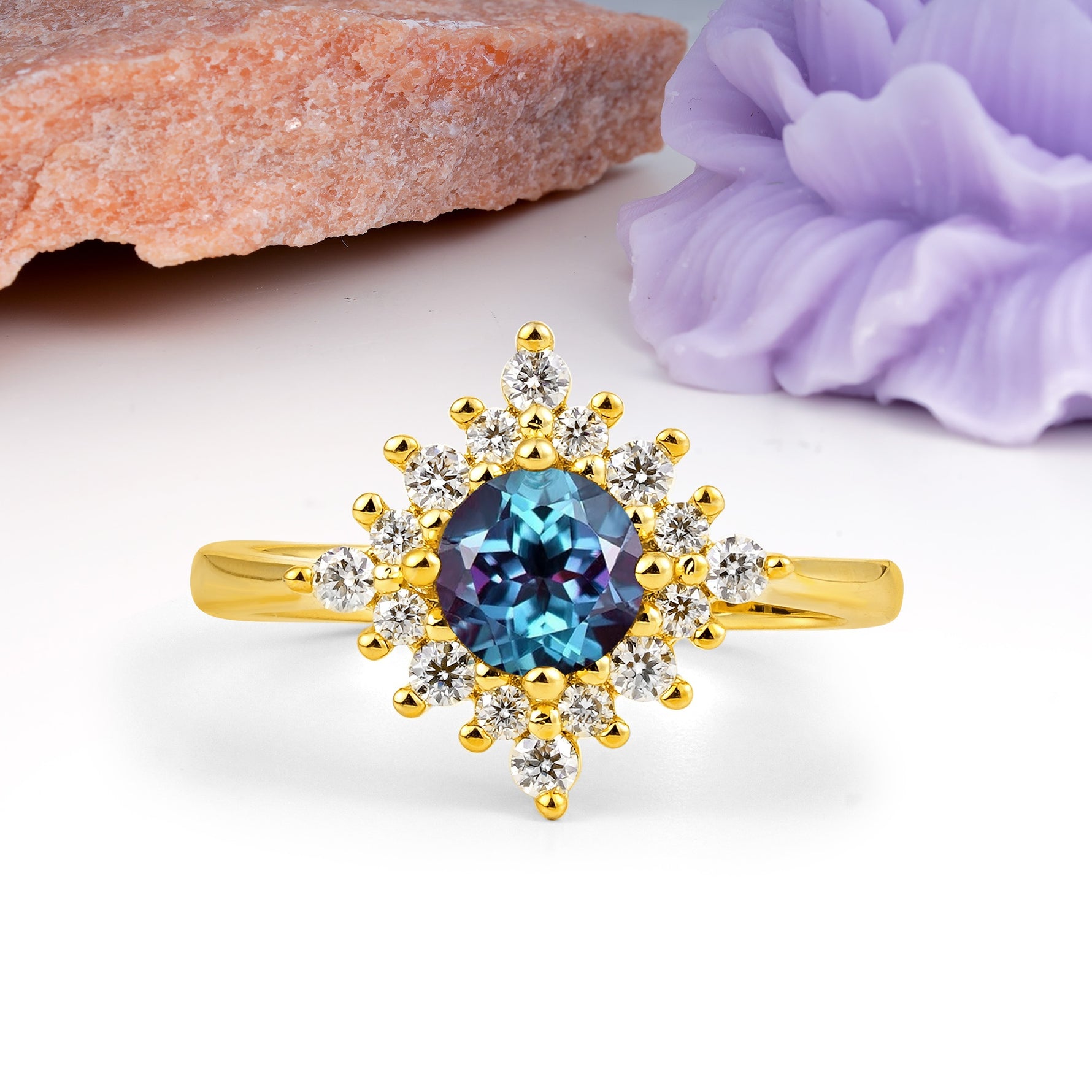 Distinctive 4 Prong Round Cut Alexandrite Engagement Ring - Additional view